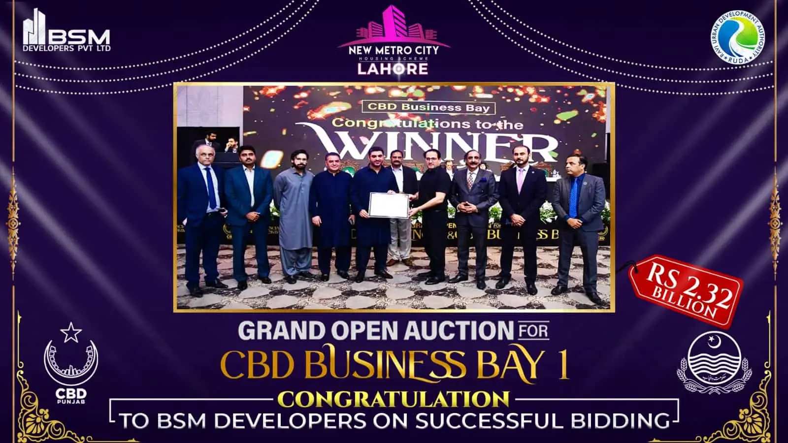 BSM Developers Win CBD Business Bay 1 at CBD Punjab Grand Open Auction