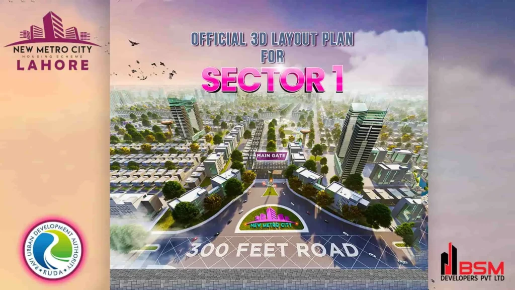 3D Map Layout of Sector 1 in New Metro City Lahore